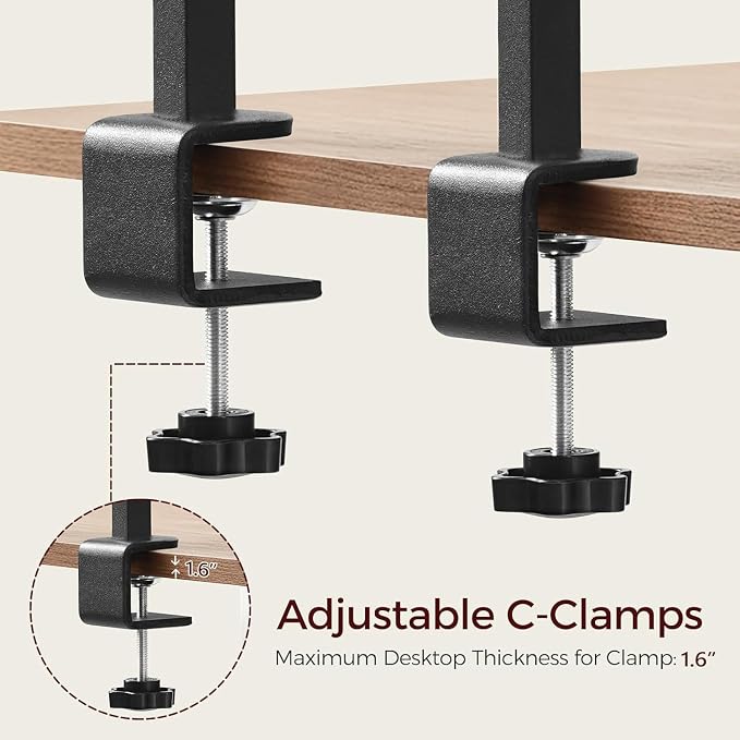 MAHANCRIS Clamp On Desk Organizer, 2-Tier Desktop Bookshelf, Adjustable Desk Storage Shelf, Metal Frame, for Office, Study and Game Room, Black DSBK3501