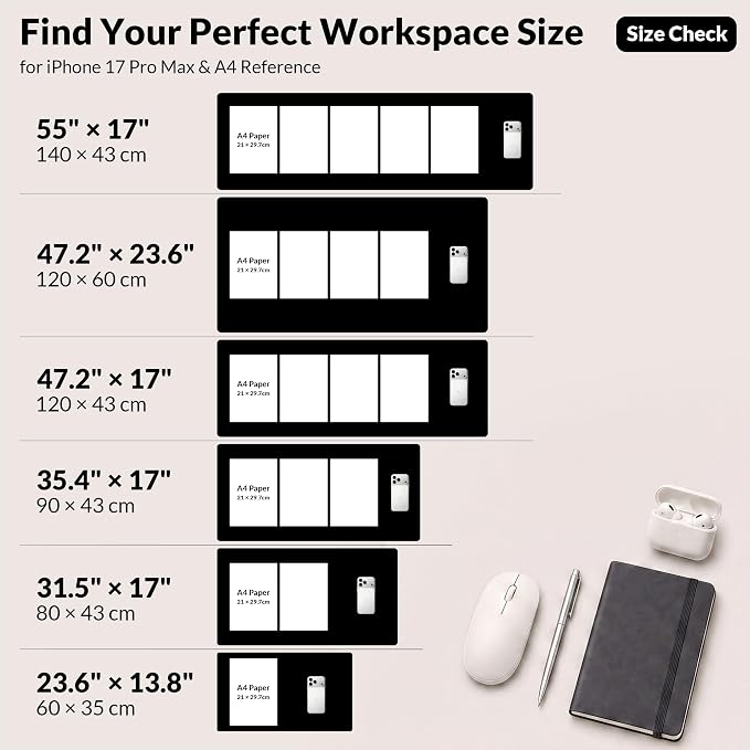 AFIING Desk Mat, Black, 31.5" x 17", Cork Desk Pad Protector | Dual-Sided Cork & PU Leather, Waterproof, Non-Slip for Mouse Pad, Office, Home & Writing