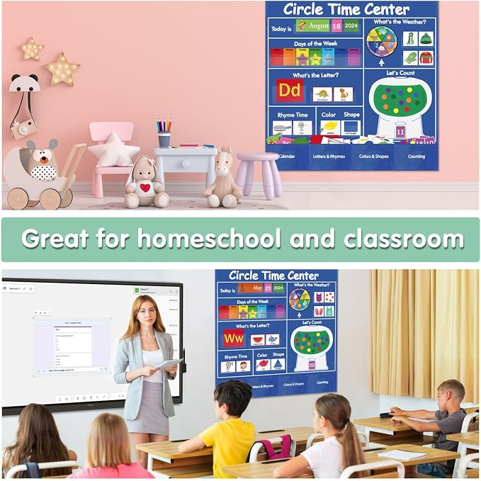 Boczif Circle Time Learning Center Pocket Chart, Classroom Calendar (Blue)