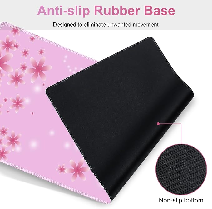 Pink Butterfly Desk Mat, Florals 4 in1 Large Gaming Mouse Pad Set, Ergonomics Keyboard Pad with Memory Foam Wrist Rest, Extended Game Mousepad Non-Slip Desk Protector Matt Easy Typing Pain Relief