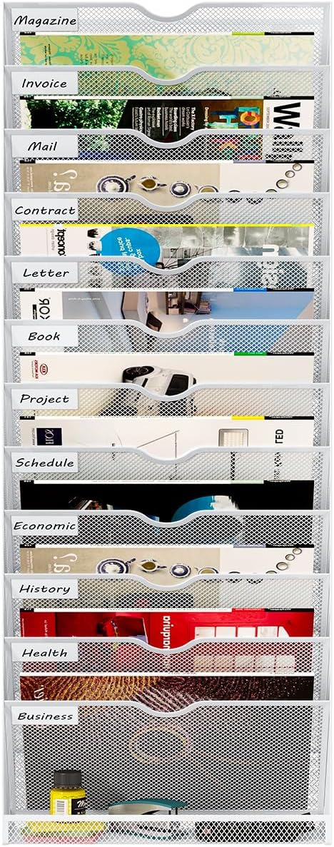 Hanging Wall File Organizer,13-Tier Desk File Mail Holder, Paper Bill Organization For Office Home School, White