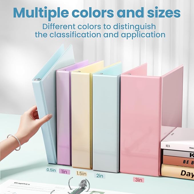 SUNEE 3 Ring Binder 1/2 Inch D Ring, Clear View Binder Three Ring PVC-Free (Fit 8.5x11 Inches) for School or Office Supplies, Pastel Blue, 1 Pack