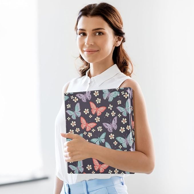 Butterfly Insect Flower Round Ring Binders 1.5 Inch Biology Botany Natural Science 3 Ring Clipboard Binder for Office School Work Supplies File Folder 200 Sheet Capacity 2 Pieces
