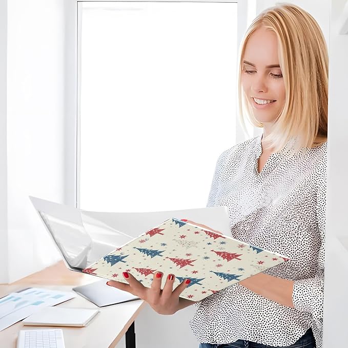Winter Red and Blue Trees Snowflake 3 Ring Binder 1.5" Decorative D-Ring Binder with Clipboard&3 Clear Pockets, Holds 200 Sheets A4 Size Paper Waterproof Binders for School Home Office