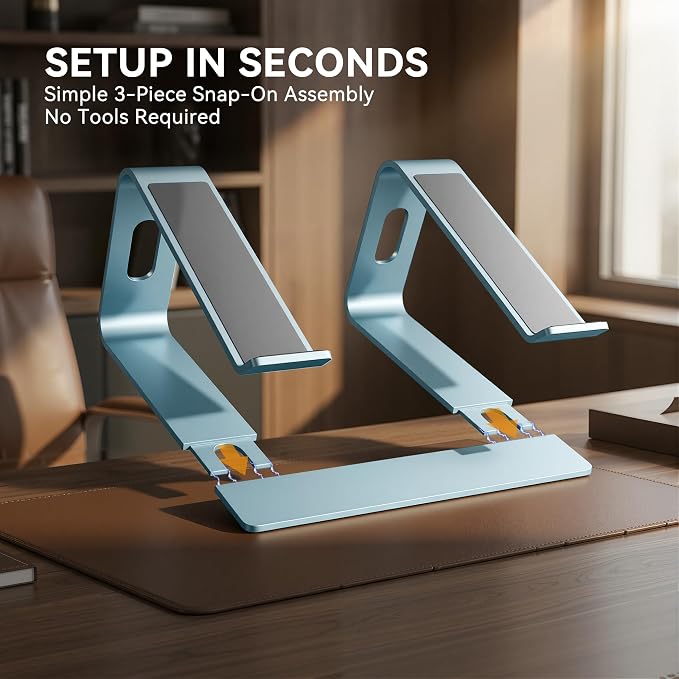 SOUNDANCE Laptop Stand, Aluminum Computer Riser, Ergonomic Laptops Elevator for Desk, Metal Holder Compatible with 10 to 15.6 Inches Notebook Computer, Aquamarine