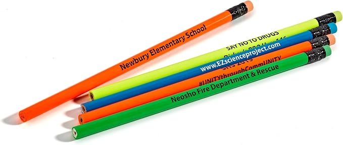 Pencil Guy Promotional Personalized Imprinted Red Neon Round Pencils- 500 per box. 6 colors to choose from!