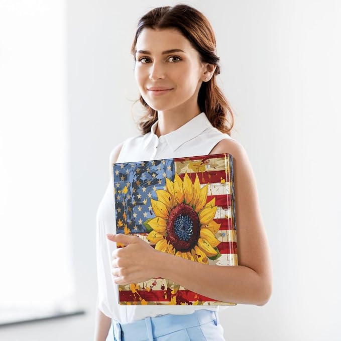 ALAZA 3 Ring Binder USA Flag Patriotic Sunflower Clipboard Round Ring Binder Holds 1.5 Inch Three Ring Binder Heavy Duty Ring Binders for School Office Supplies, 1Pack