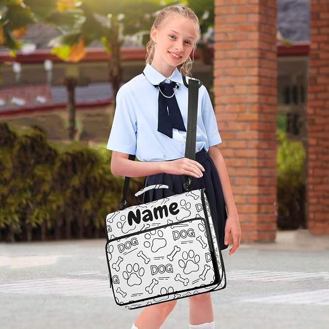 Custom Dog Paw Print Bones 3 Ring Binder Bag 1.5 inch Personalized Name Binder Organizer 500 Sheet Documents Storage for School Office