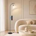 Glass Floor Lamp, Dimmable Black Standing Lamp with Remote Control & 3 Color Temperatures, Modern Arc Floor Lamps for Living Room Bedroom Office Corner, 9W LED Bulb Included