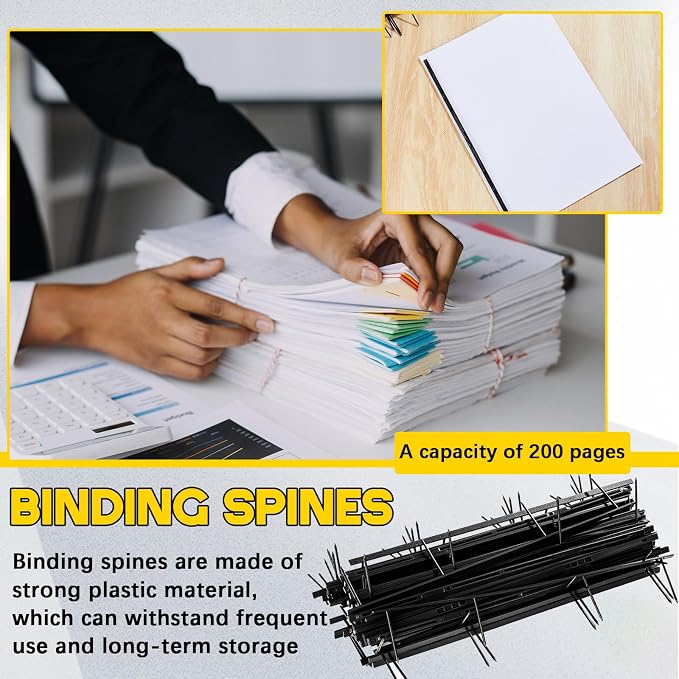 50 Packs Binding Spines Reclosable 11'' Long 1.7" Depth 4 Pin Spines Binder Combs 150 Sheet Capacity Binding Strips, Black