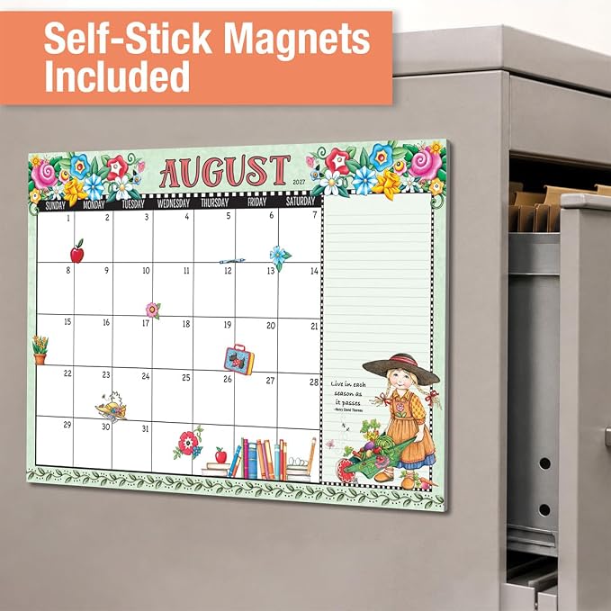 Current 2027-2028 Desk Calendar Pad | Mary Englebreit, 11” x 16.25”, Large, 2024-Month, 12 page Designs, Self-Stick Magnet Strips
