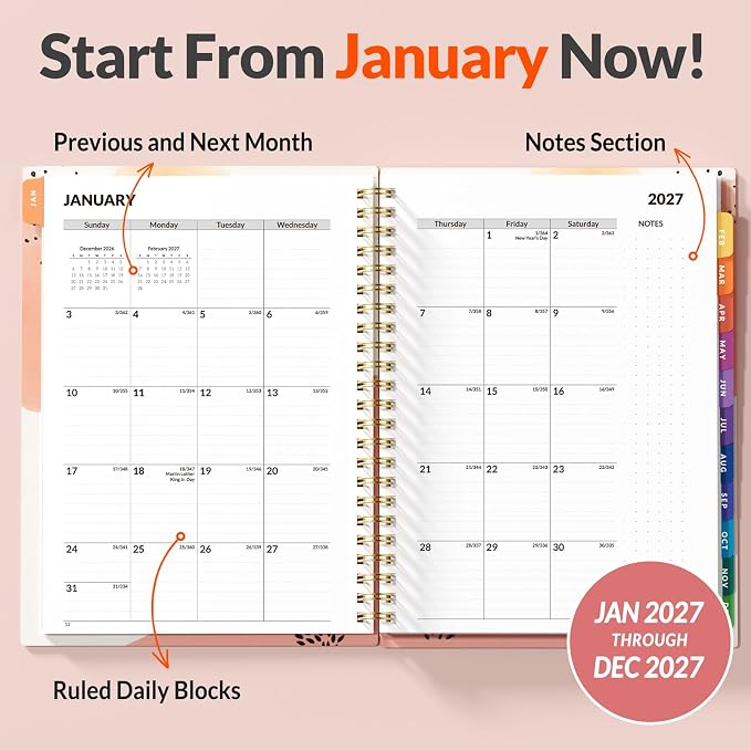 SUNEE 2027 Appointment Book, Quarter-Hourly, Weekly Monthly Planner, 6" x 8.3",Pink Breeze