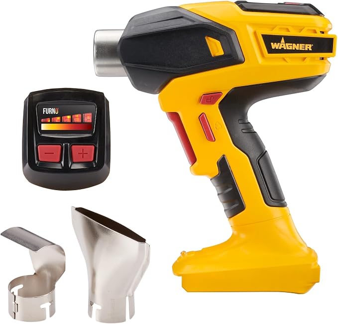 Wagner Spraytech FURNO 550 18V Cordless Heat Gun, Bare Tool | Variable-temperature 18V cordless heat gun, 550°F to 1000°F, includes two nozzles; battery and charger are sold separately.