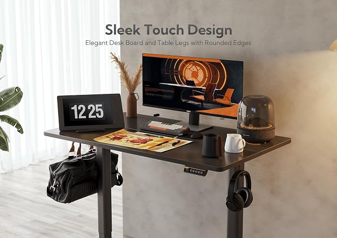 Claiks Electric Height Adjustable Standing Desk, 48x24 Inch, Black | Smooth Height Adjustment, 3 Memory Presets, Cable Management Hub&Hook, Stable Steel Frame, 176lbs Capacity, Easy Assembly