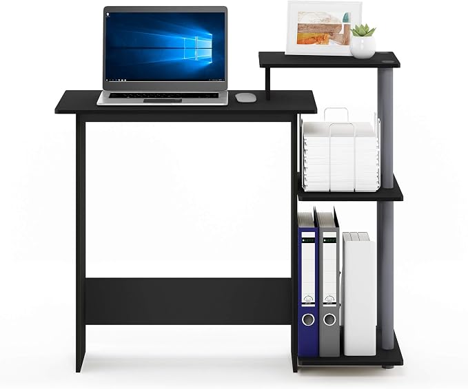 Furinno EFFICIENT Desk, 28.6" Wide Gaming Desk with 3 Open Side Shelves, Laptop Notebook Computer Desk, Office Desk for Home Office, Study Room, Dorm, Bedroom, Black