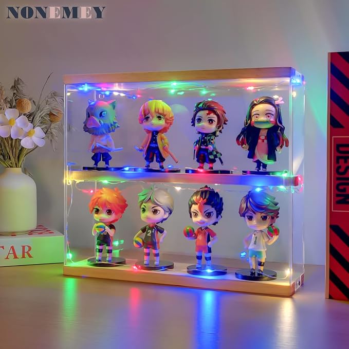 NONEMEY Clear Acrylic Display Case Stand 2 Tier Storage Box Wall Mount Showcase Dustproof Organizer Box for Collectibles (2Tier 12×3.3×10inch)