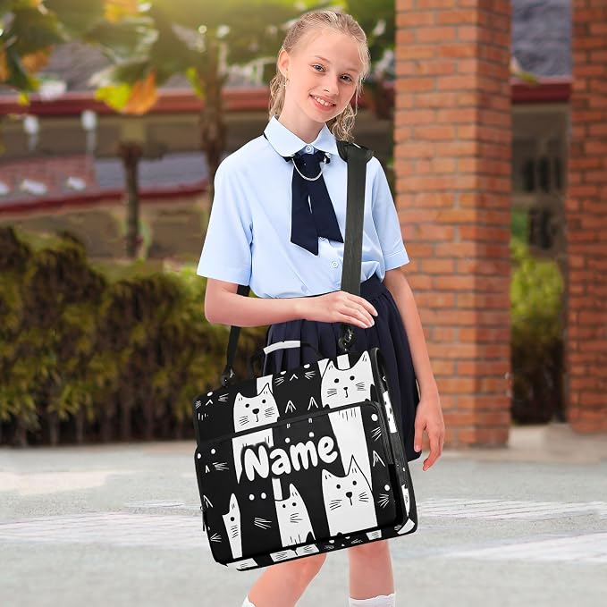 Custom White Black Cats 3 Ring Binder Bag 1.5 inch Personalized Name Binder Organizer 500 Sheet Documents Storage for School Office