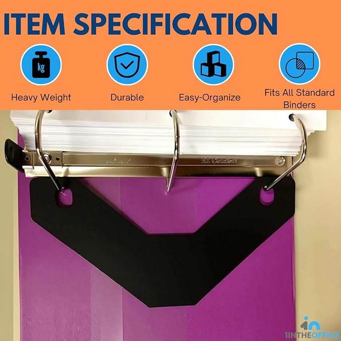 1InTheOffice Binder Sheet Lifters, Triangular Shape Sheet Lifter for 3-Ring Binder,11" x 8-1/2", Black, 40 Pack