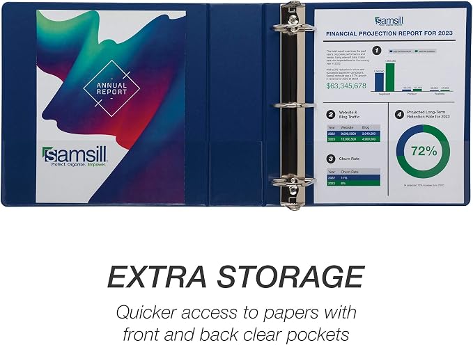 Samsill Durable 3 inch 3 Ring Binder, D Ring Binder, 100% Recycled Chipboard, Blue