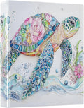 3 Ring Binder Sea Turtle Floral Ocean Map Nautical Coastal 1.5 inch Binders Three Ring Binders with Clipboard Fit 8.5'' x 11'' Paper 3 Interior PVC Clear Pockets for Office Supplies
