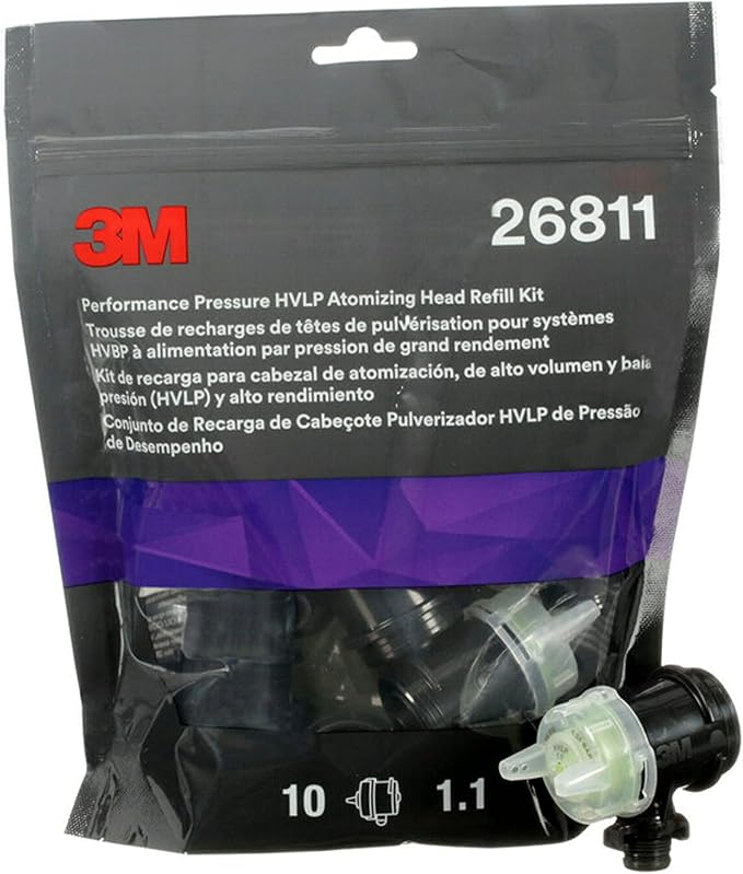 3M Performance Pressure HVLP Atomizing Head Refill Kit, 26811, Size 1.1 | Yellow; for use with 3M Performance Industrial Spray Gun; 10 Pack