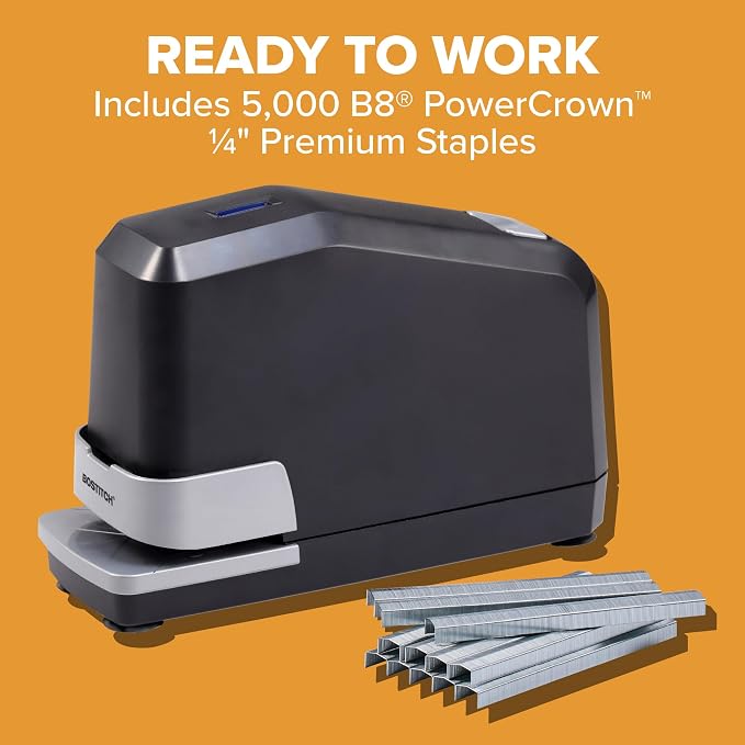 Bostitch Office Impulse Heavy Duty Electric Stapler Value Pack, 45 Sheet Capacity, Includes 5,000 Staples, No-Jam, Faster Stapling, Silver