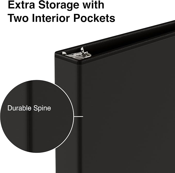 Staples 1 1/2" 3-Ring View Binder, Black, 4/Pack