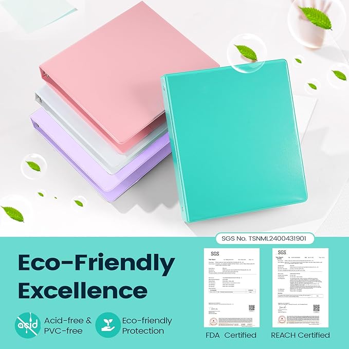 2 Pack BinderX Extra Durable 3 Ring Binder, 1 Inch Binder Round Rings, Fits 350 Sheets of 8.5x11 Paper, Customizable View Cover with Inside Pockets, Cute 1 Inch Binders 3 Ring, Pink & Aqua Blue