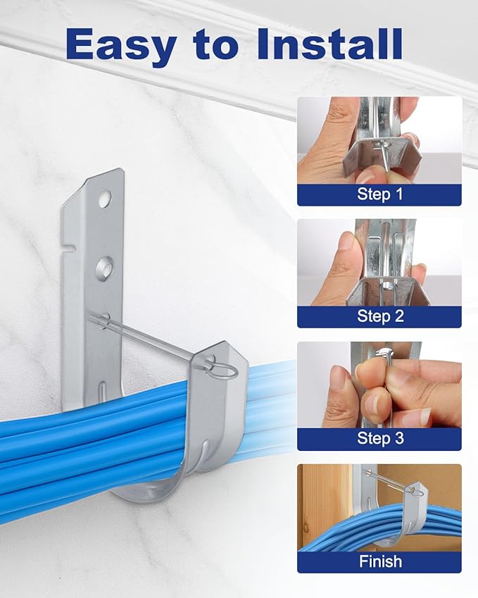 AOKLIT 25 Pcs 2" Galvanized Steel J-Hooks, Heavy Duty Wall Mount Cable Support J Hook with Retainer Clip for Cable Management