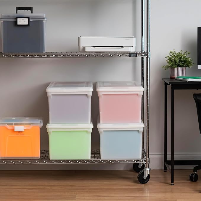 IRIS USA 4-Pack Snap File Box with Locking Lid, Black | Organize lesson plans, classroom files and teaching materials with convenient storage for teachers, schools and educators