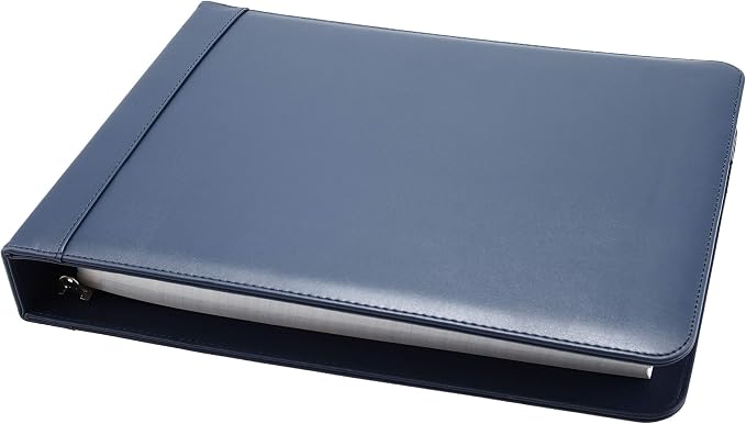 2Fold Business Check Binder 7 Ring for 3-Up Business Size Checks with Extra Business Card Case - PU Leather Deluxe 7 Ring Checkbook Binder Portfolio with 600 Check Capacity and Storage