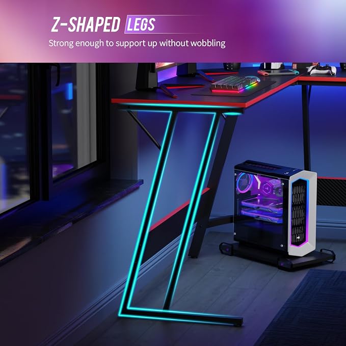 FDW L Shaped 51 Inch Gaming Desk,Corner Computer Desk,PC Gaming Desk,Writing Workstation with Large Monitor Stand for Home Office,Black