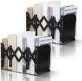 2 Pcs Adjustable Bookends, 2 Dividers, Metal Book Ends | for Heavy Books Anti-Slip Book Organizer for Desk Shelves Office, Extends up to 19 inch (Black)