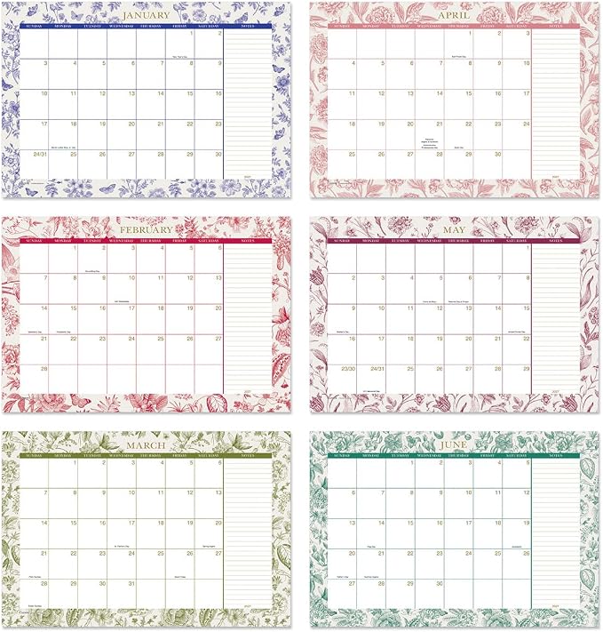 Current 2027-2028 Desk Calendar | Toile Floral, 11” x 16.25”, Large, 2024-Month, 12 page Designs, Self-Stick Magnet Strips