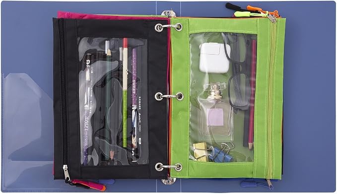 Pencil Pouch for 3 Ring Binder, Large Pencil Case with Clear Window, Metal Zipper Binder Pencil Pouches Fit Standard Binders, Durable Organizer for Office School Supplies 5 Pack