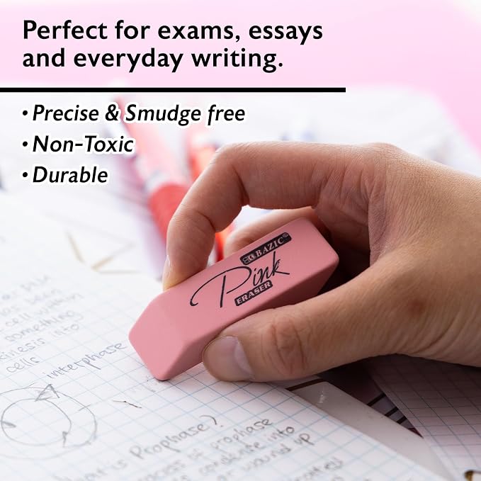 BAZIC Products Pink Bevel Block Erasers, 4 Count, 2-Pack