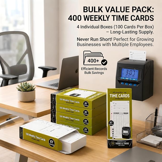 400 Time Cards Compatible with Lathem 7000E and 7500E Time Clocks