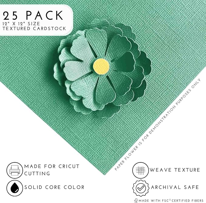 OCEANSIDE—12x12 Textured Cardstock | 80lb Textured Green Scrapbook Paper | Premium Cardstock for Cricut Cutting | 25 Sheets