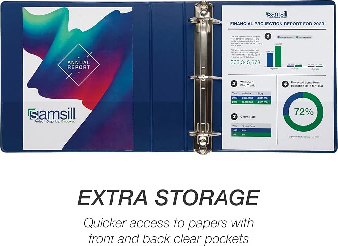 Samsill Durable 2 inch 3 Ring Binder, D Ring Binder, 100% Recycled Chipboard, Blue