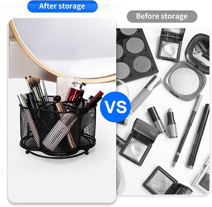 Pen Holder for Desk,360 Degree Rotating Pencil Holder Organizer | 5 Compartments,Large Capacity Pencil Holder for Desk,Metal Rust Prevention,Workspace Pen Organizers for Home(Black, No hook)