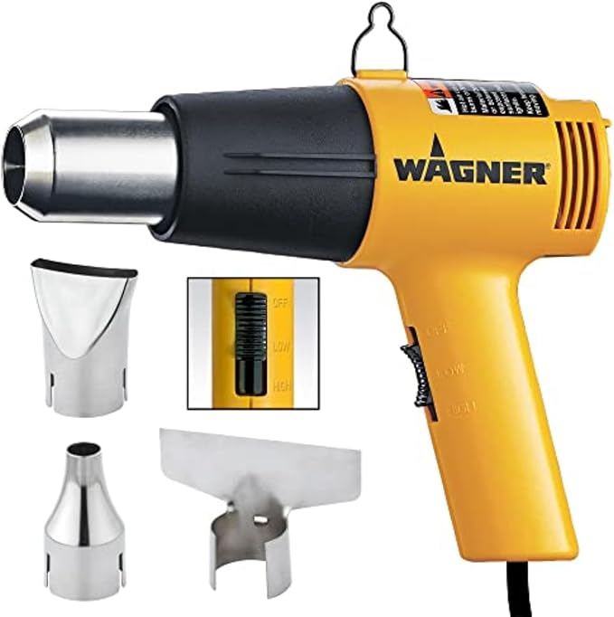 Wagner Spraytech HT1000 Kit Dual-Temperature Heat Gun with 3 Nozzles | Two heat settings and three nozzles support paint softening, shrink wrap, plastic bending and bolt removal.