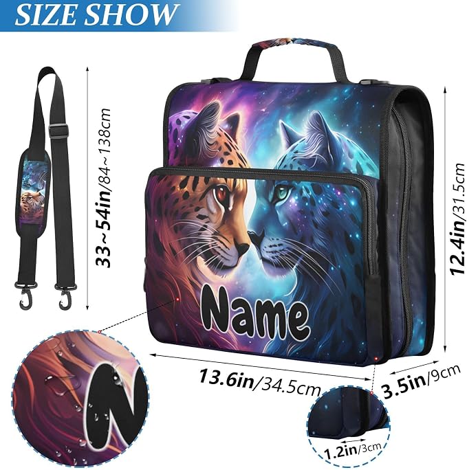 Custom Cheetah Tiger Galaxy 3 Ring Binder Bag 1.5 inch Personalized Name Binder Organizer 500 Sheet Documents Storage for School Office