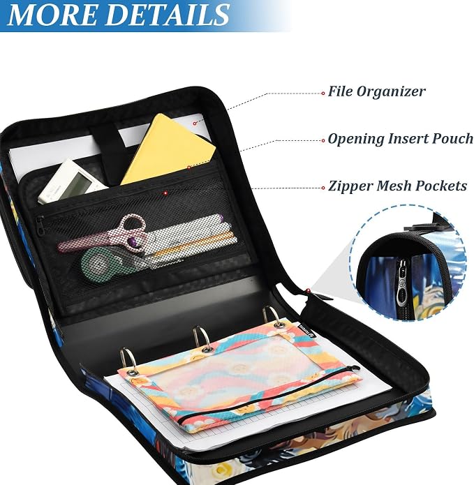 3 Ring Zipper Binder with Shoulder Strap Bernedoodle Dog Starry Night 1.5 inch Binders Keeper Large Capacity Multi Pockets for School Office Supplies