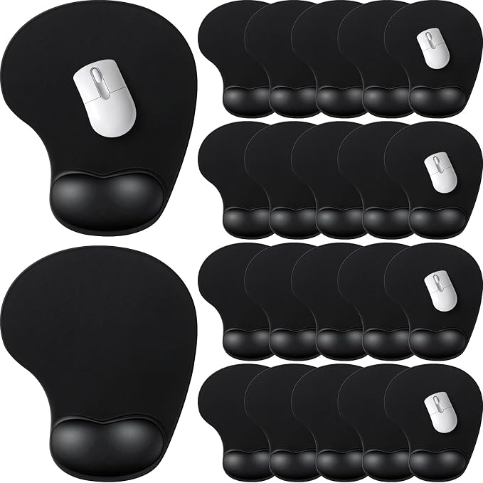 24 Pcs Ergonomic Mouse Pad with Wrist Support Office Mousepad Gaming Black Mouse Mat Wrist Pad Desk Accessories Workspace Organizers Non Slip Silicone Base for Home Office Computer Laptop Travel