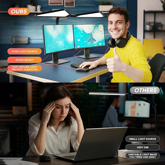 AILBTON Ultra-Large Gooseneck Desk Lamp with Clamp| Dual-Source Super Bright LED Study Light with Flexible Arms, 5 Brightness & 4 Color Modes for Home Office/Reading