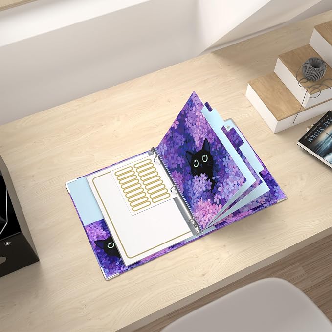 Rouidr Mini 3 Ring Binder with clipboard, 1 inch Round Binder Organizer, 8.5"x5.5" Cute Binder with 5 Dividers Tabs & Clear Sleeves, School Supplies, Office Supplies