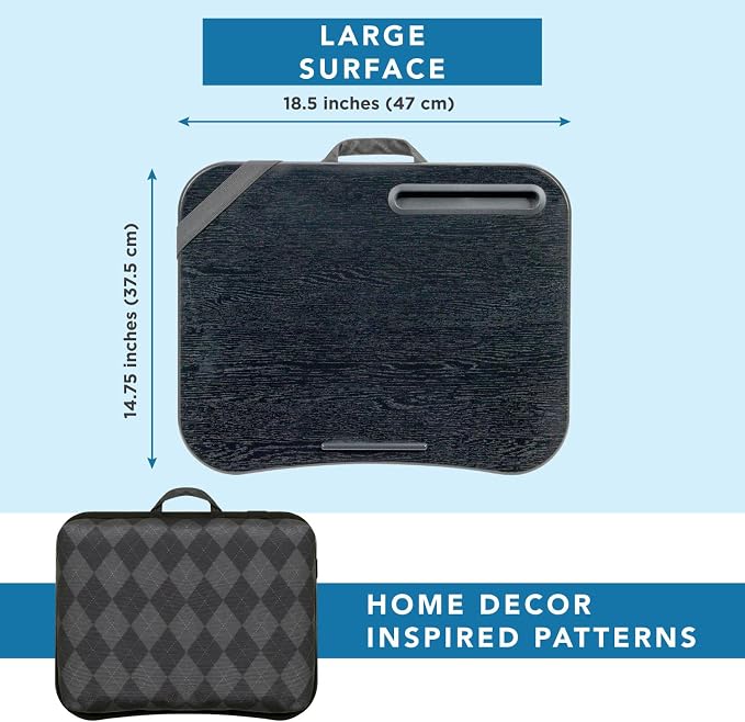 LAPGEAR XL Designer Lap Desk – Gray Argyle, Fits 17.3” Laptops