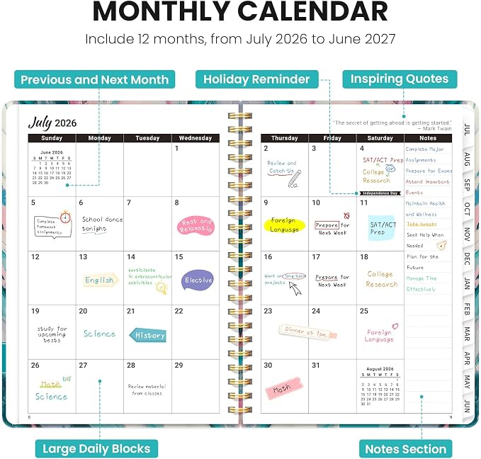 ZOTIA Academic Planner 2026-2027, Monthly & Weekly Jul 2026-Jun 2027 | Candy Marble, 6.3" x 8.5" Calendar Planner for Women, Hardcover Pretty Organizer for Women, School Office Home Supplies