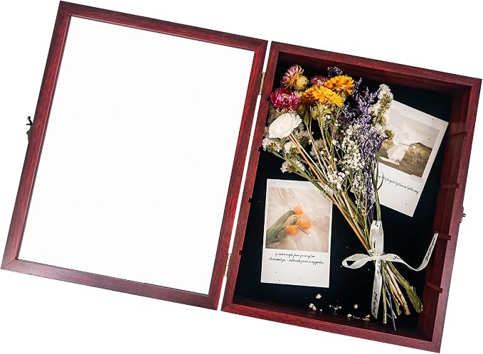 Shadow Box Frame with Removable Shelves, Red 11x14 Deep Memory Box Display Case for Keepsake Collectibles, Coins Military Medals Pins Wedding Flowers