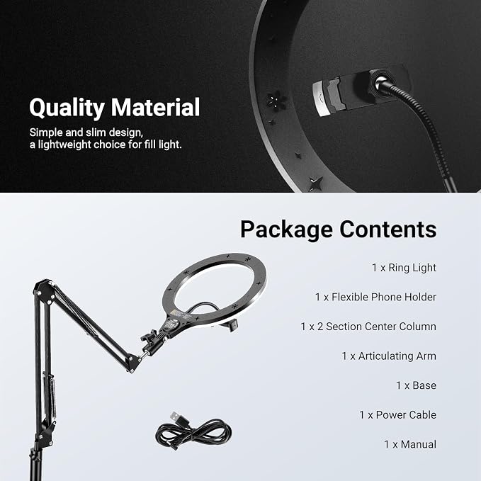 NEEWER Entry Level Version 10.5" 10W Ring Light with 46"-63" Stand, Overhead Phone Holder Mount Compatible with iPhone, Bi Color LED Selfie Lighting CRI85+ for TikTok Video Recording Streaming, N44